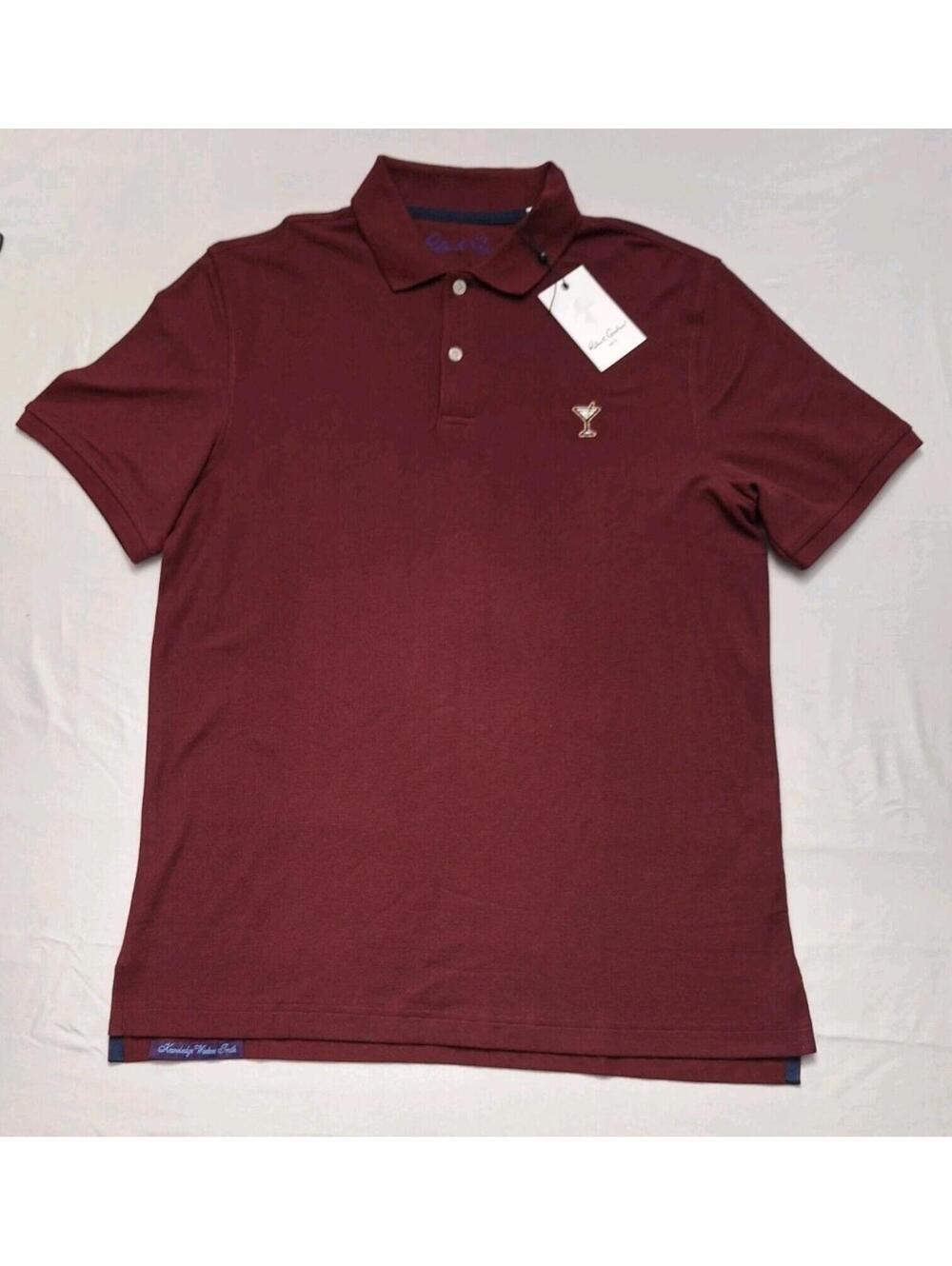ROBERT GRAHAM: S/S POLO MAROON COCKTAIL GLASS EMBROIDERED M MSRP: $98 NWT